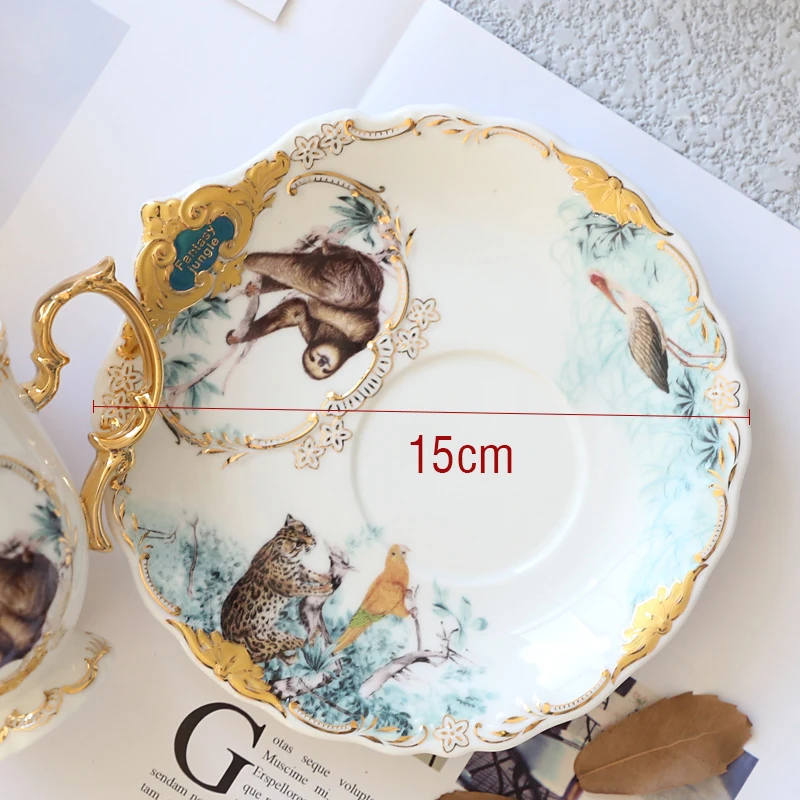 

Ceramic Coffee Cups And Saucers Porcelain Jungle Animal Set Bird Monkey Style Golden Tea Mug Home Drinkwre