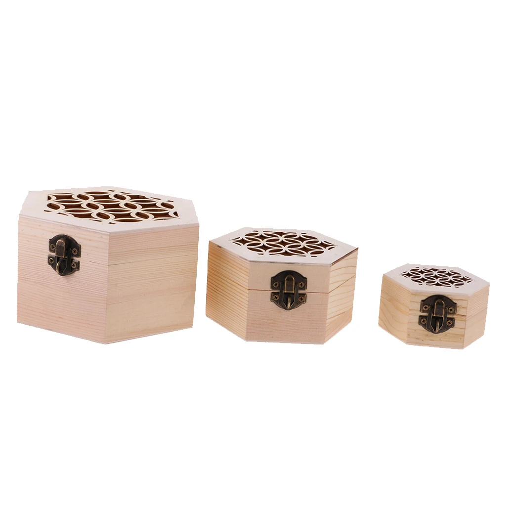 Шестигранная простой деревянный шкатулка для бижутерии коробка для хранения сделай сам Ремесло дети взрослый памятный сувенир 3 шт