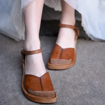 

Artmu Origional Retro Buckle Women's Sandals Shallow Mouth Chunky Heels Genuine Leather Platform Shoes 2020 New Handmade Sandals