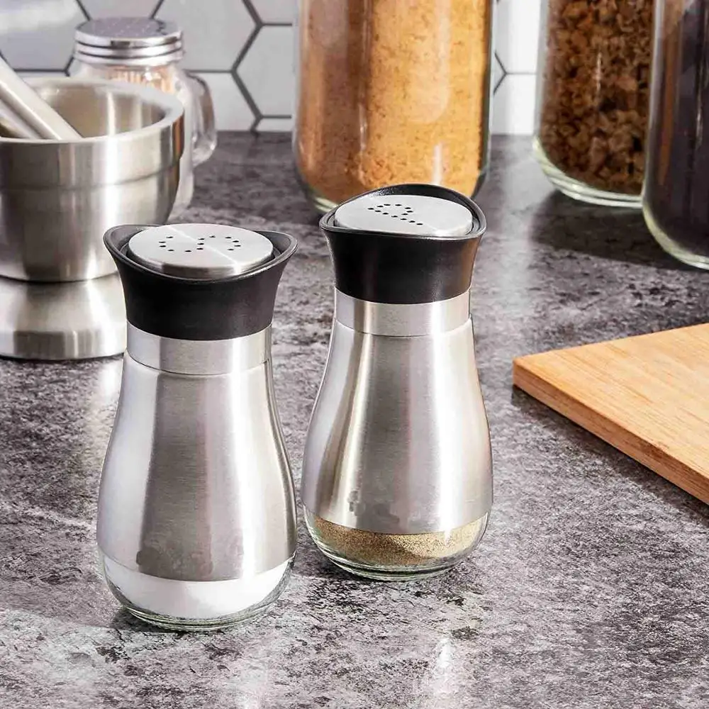 Condiment bottle set kitchen supplies lead-free glass seasoning pot chili bottle stainless steel and glass set [6 packs]