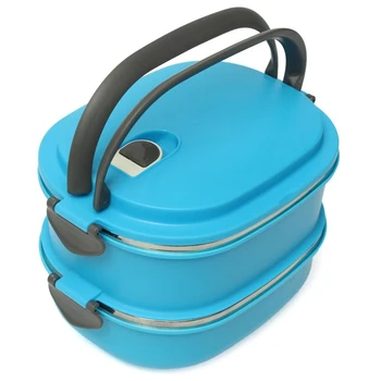 

New Compact Lunch Box Stainless Steel Two Layers Warmbox Bento Box Picnic Box snack Dose tea Dose Food Storage Container blue