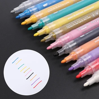 

New 12 Colors Permanent Acrylic Paint Marker Pen for Ceramic Rock Glass Wood Fabric Canvas DIY Painting Office School Supplies