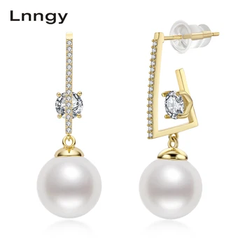 

Lnngy 925 Sterling Silver 9-9.5mm Natural Cultured Freshwater Pearl Drop Earrings Women Wedding Engagement Earrings Fine Jewelry