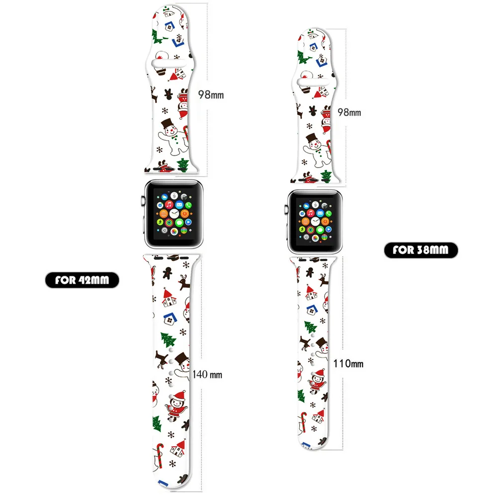 Ремешок для Apple Watch 5 4 3 2 1 Рождественский подарок из силикона с цветочным принтом для IWatch 42 мм 44 мм 40 мм 38 мм
