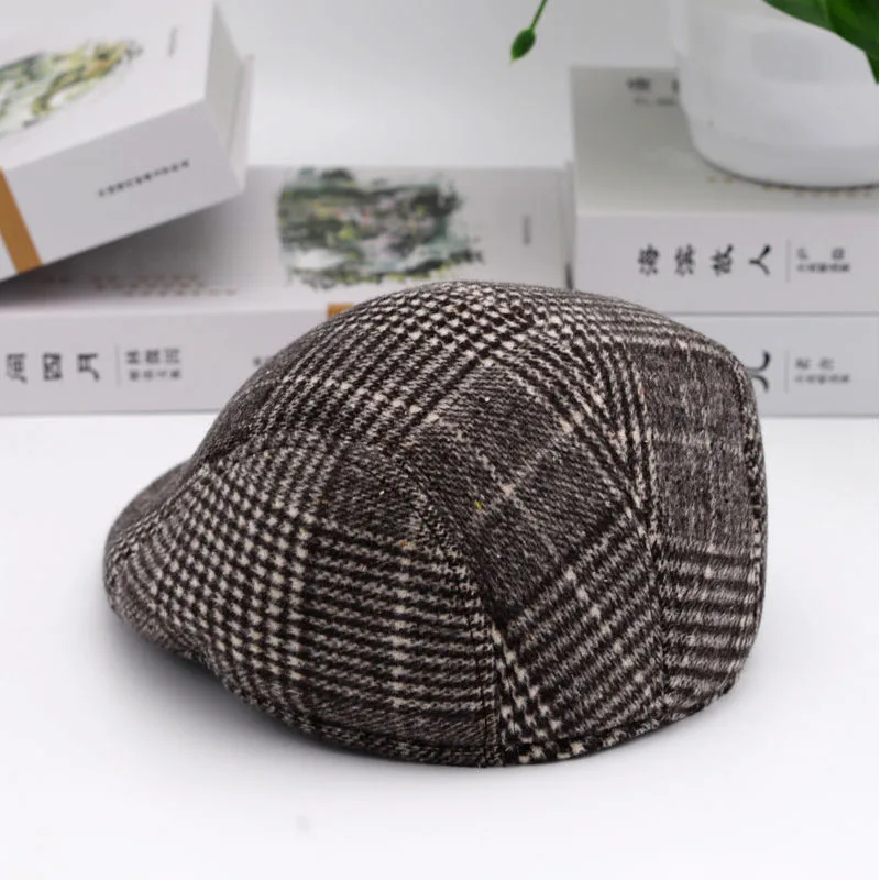 New Spring Autumn Men Cotton Peaked Cap Fashion Trend Simple Striped Beret British Retro Style Casual Keep Warm Painter Hat D11 beret cap for men