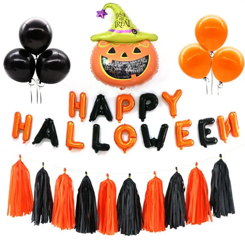

31 Pack Halloween Balloons Set Pumpkin Tassels Inflatable Happy Halloween
