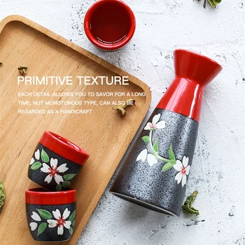 

Japanese Sake Set, 5 Pieces Sake Set Hand Painted Design Porcelain Pottery Traditional Ceramic Cups Crafts Wine Glasses Gift Box