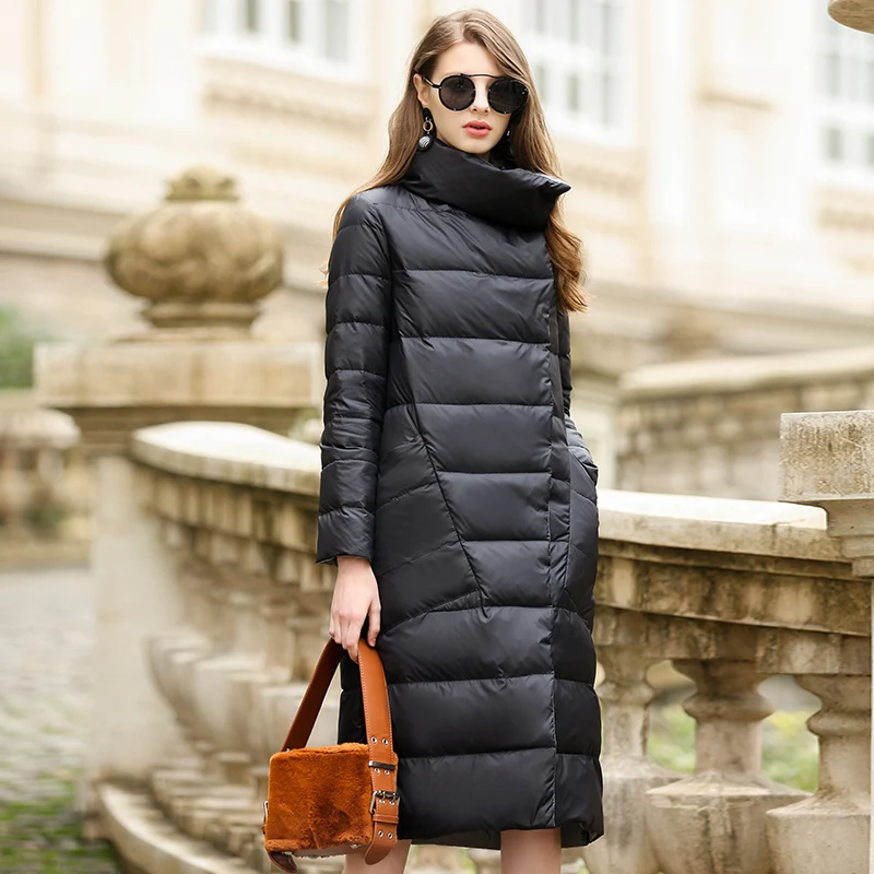 Куртка на утином пуху женская зимняя верхняя одежда пальто Женская длинная Повседневная легкая ультра тонкая теплая пуховая Куртка парка