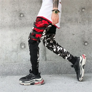 

Color Block Patchwork Camo Jogger Pants Men's 2019 New Hip Hip Streetwear Cargo Trousers Brand Designer Hiphop Pants