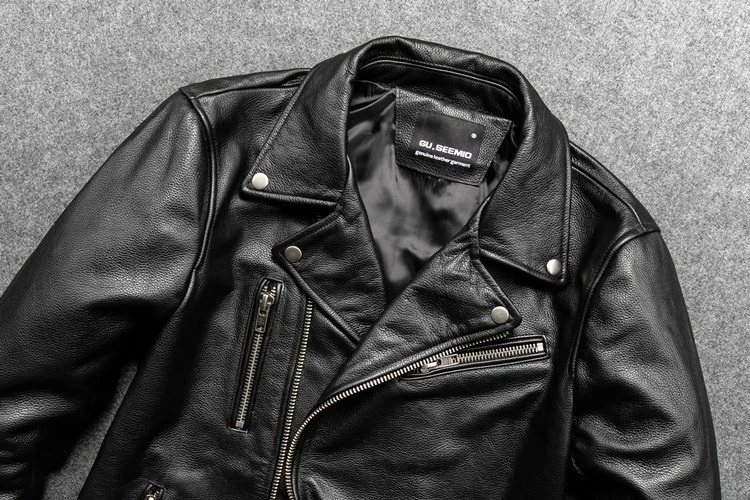 Free shipping.Brand cool classic rider black slim genuine leather jacket.men quality fashion cowhide coat.Plus size.dropship genuine leather trench coats