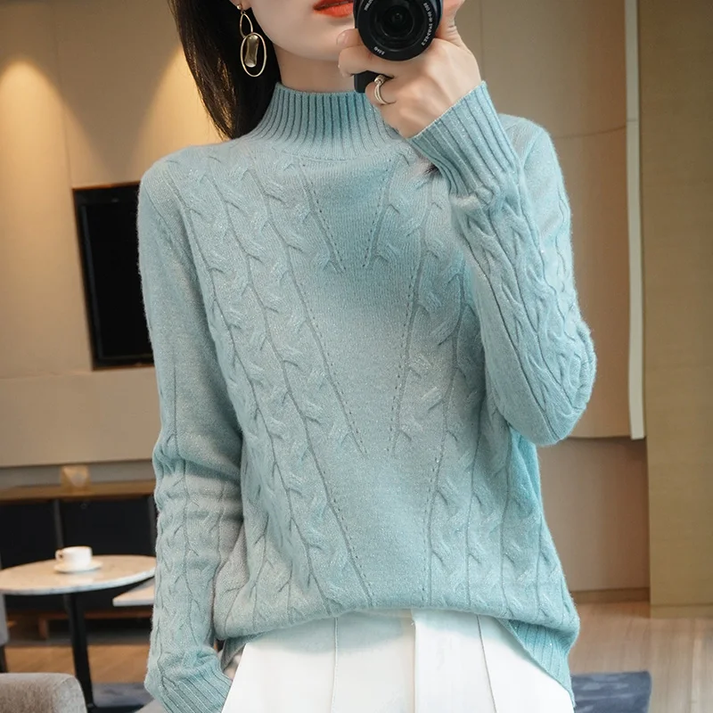 Cashmere sweater women turtleneck embroidered knit pullover wool loose plus size women's top | Женская одежда