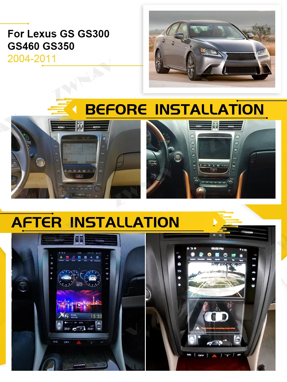 レクサス GS CarPlay Android Auto ユニット 10系 後期 Apple Carplay/Android Auto後付け（レクサス GSハイブリッド