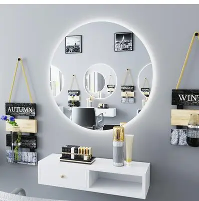 Hairdressing mirror hairdressing shop mirror platform ellipse simple hairdressing net red band led light hair salon