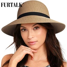FURTALK летняя шляпа для женщин соломенная шляпа от солнца женские пляжные шляпы с широкими полями UPF УФ упаковываемая Кепка для путешествий chapeu feminino