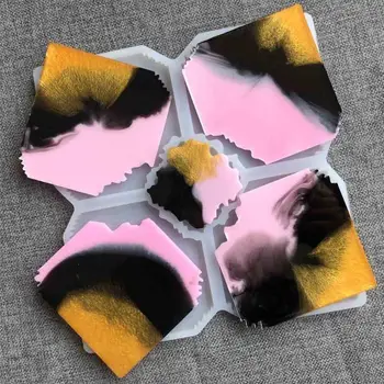 

Silicone 5 in 1 Large Interlocked Coaster Mold Irregular Cup Bowl Mats Epoxy Resin Mold Geode Agate Slice Molds Art Tool