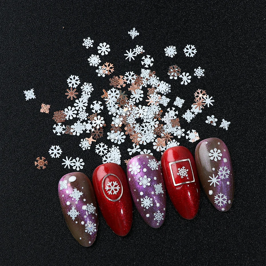 90pcs Mixed Snowflakes Sequins 3D Nail Art Decorations Metal Frame Shiny Charm Rivets Flakes 3D Manicure DIY Accessory JI1035