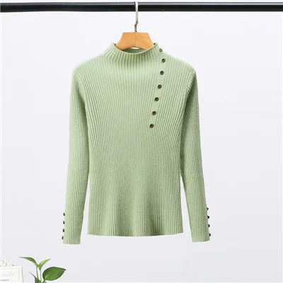 GCAROL/ осенне-зимний свитер со стоячим воротником в полоску, тянущийся кардиган с пуговицами, женские тонкие базовые вязанные Топы - Цвет: Light Green