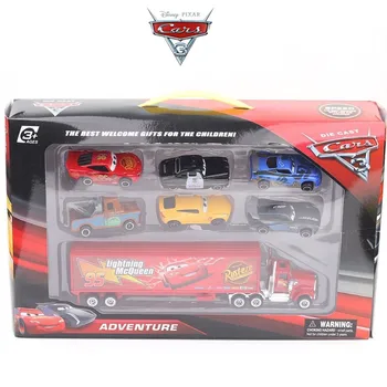 

New 7 Piece / Set Disney Pixar Car 3 Lightning McQueen Jackson Storm Material Mack Uncle Truck 1:55 Die Casting plastic Car toy