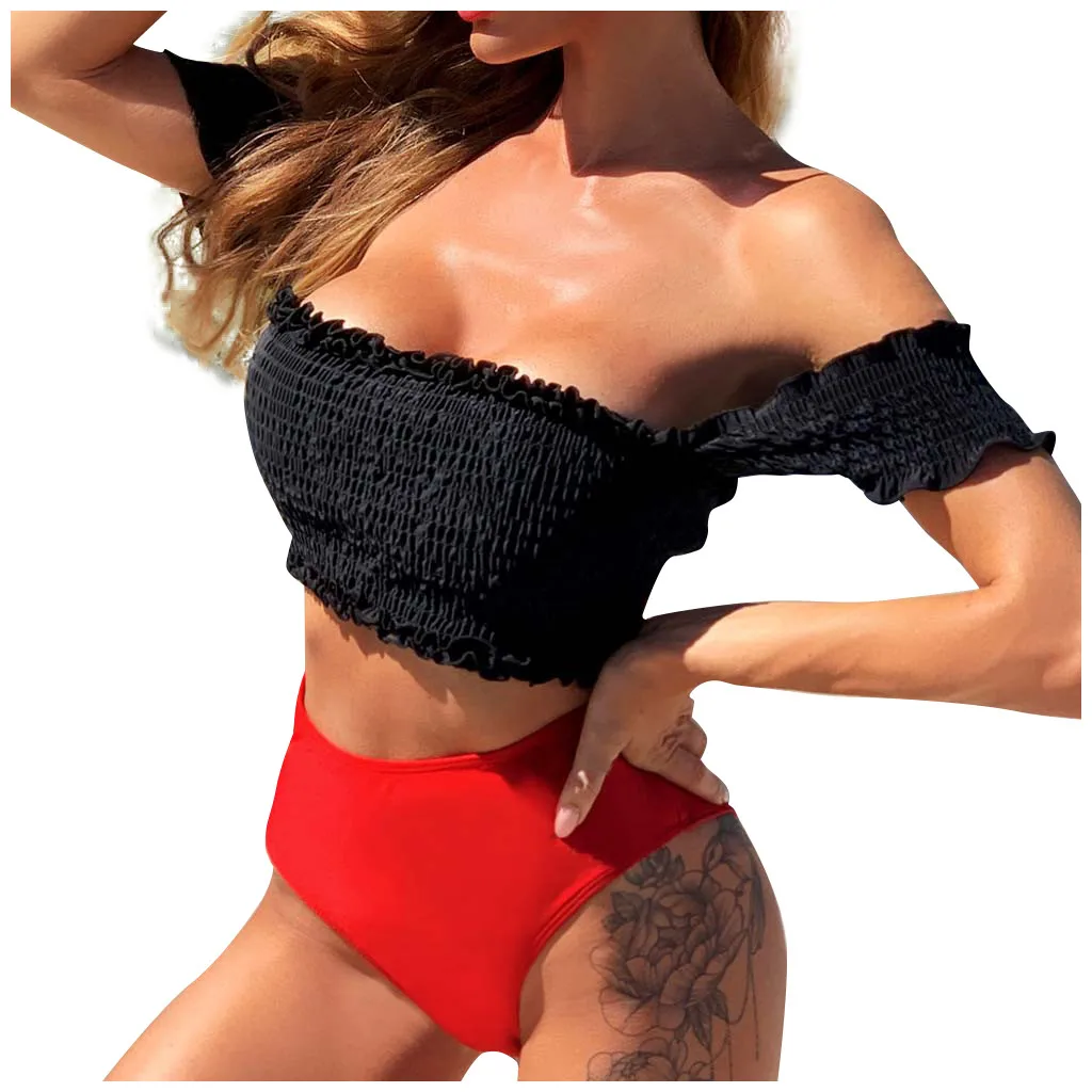 JAYCOSIN, съемный, с высоким вырезом, стильный ретро купальник, сексуальный, женский, однотонный, из кусков, бикини, пуш-ап, мягкий, купальник, купальник, пляжная одежда