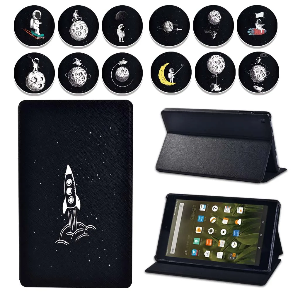 

Case for Amazon Fire7 (2015/2017/2019)/Fire HD 8(6/7/8th Gen) Alexa -Astronaut Printed Leather Stand Flip Tablet Cover Case +Pen