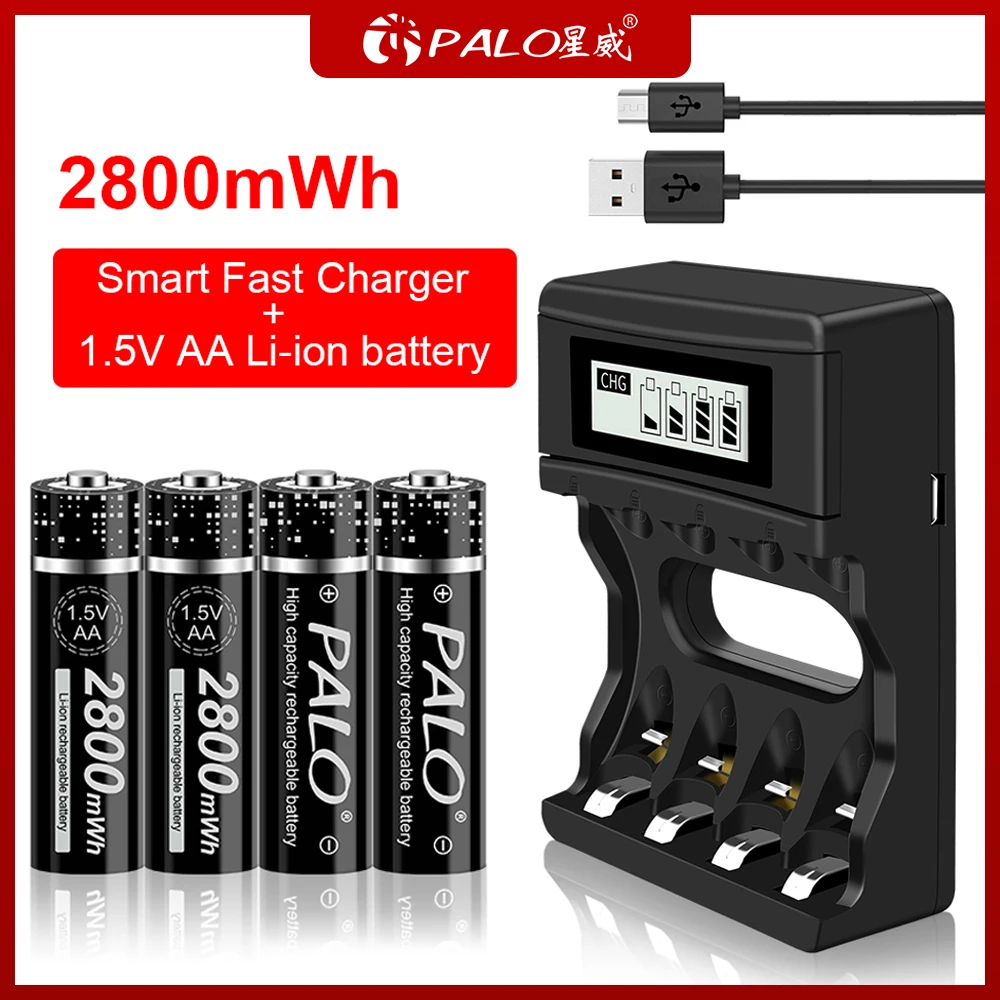 PALO новый 2800 mah 1 5 V AA Аккумуляторная батарея литий ионная аккумуляторная и