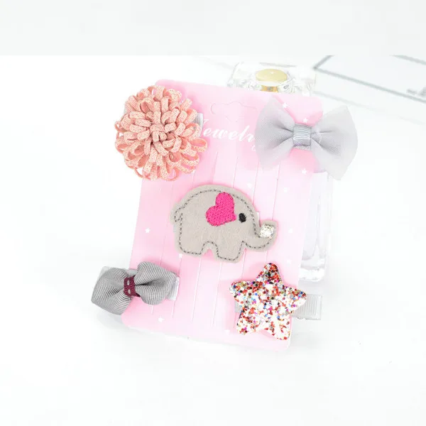 Children's hairpin set hair accessories 5PCS/SET baby flowers bow side clip girls crown all-inclusive cloth side clip