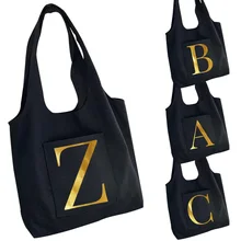 Tote Bag Canvas Bag Women's Shopper Bag Portable Messenger Shoulder Bag Letter Print with Side Pocket Storage Bag Handbags