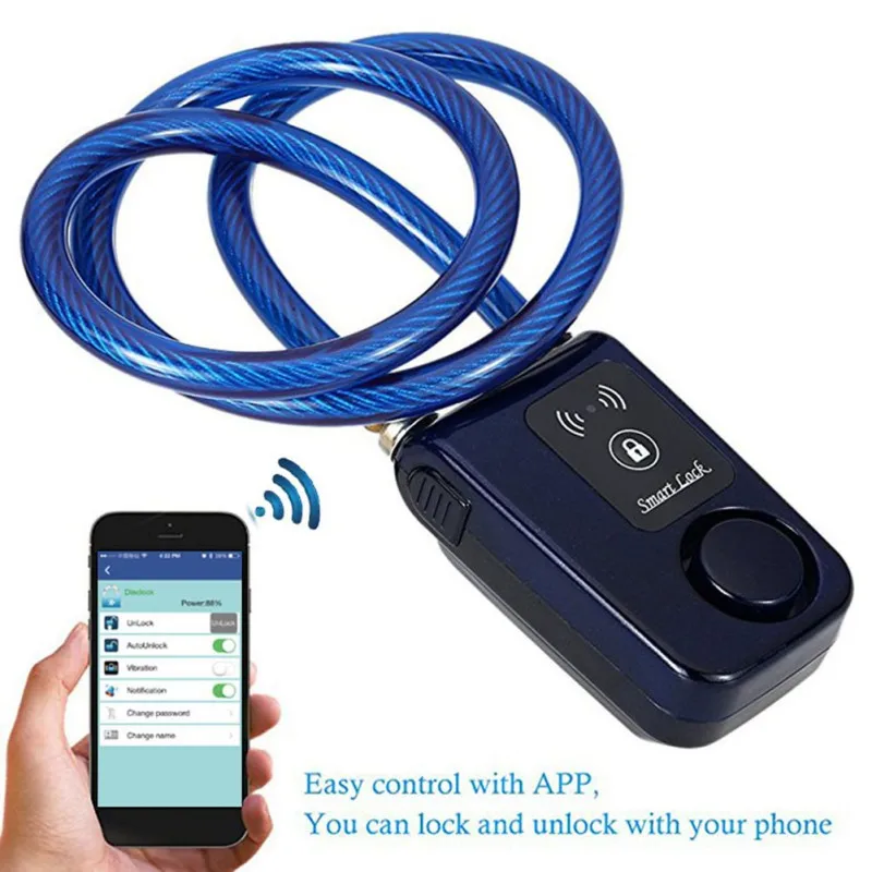 Intelligent Phone APP Control Smart Alarm Bluetooth-compatible Lock Waterproof 110dB Alarm Bicycle Lock Anti Theft bicycle lock