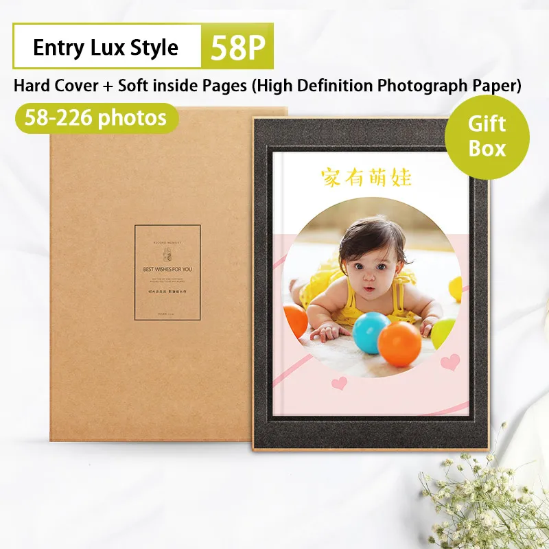 58 pages Entry Lux Сделанная на заказ Фотокнига печать запись Baby'g рост настройки журнал книга фотография альбом запомните детей растут фото книга - Цвет: 58 pages Entry Lux