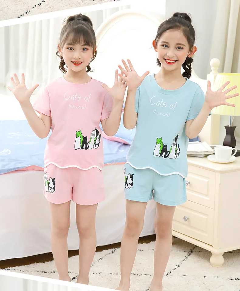 Parent And Child Cartoon Pajamas Summer New Style Big Boy Korean-style Short Sleeve Two-Piece Set Girls Fashion Tracksuit F