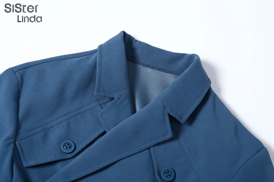 Sisterlinda/Повседневные синие укороченные топы, женская короткая открытая куртка, женская верхняя одежда, осенняя ретро-куртка Mujer, тонкая мягкая куртка