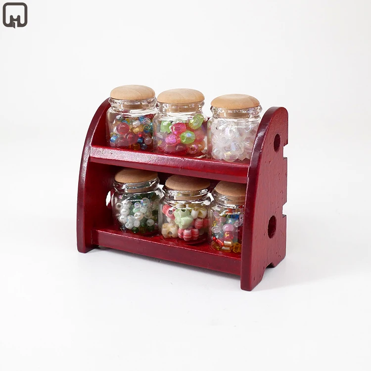 Кукольный домик аксессуары мини кукольный дом миниатюрная банка для специй с деревянной полка для конфет