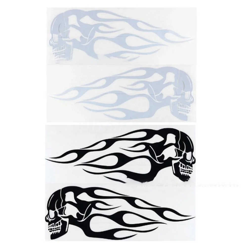 

Diy White 2Pcs Motorcycle Gas Tank Flames Skull Vinyl Decal Decoration Stickers