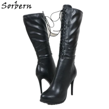 

Sorbern Black Winter Boots Women Knee High Real Image Damen Schuhe Plus Size Shoes Womens Heels Custom Color Plus Size 12 Heels