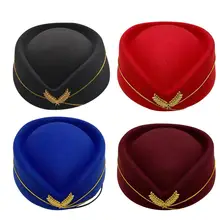Стюардесса Авиакомпании кадет сексуальная униформа шляпа Кепки s аксессуар войлочная коробочка для таблеток стюардесс берет шляпу базовый Кепки