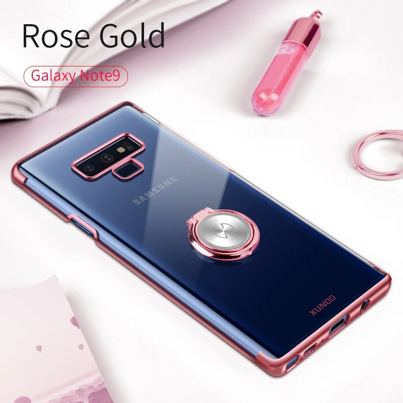 

for Samsung Galaxy Note 9 Transparent Electroplated Ultra-thin XUNDD phone case phone with magnet ring holder stand cover