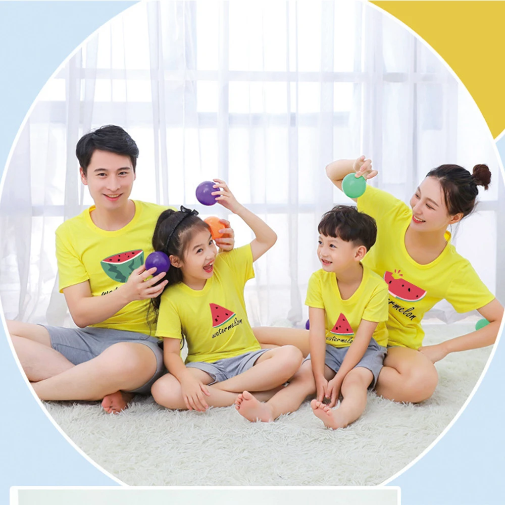 

A Family of Three Family Mom Daughter Daddy Son T-Shirts Men Women Girl Boy Watermelon Print Short Top Set Cotton Soft T-Shirts