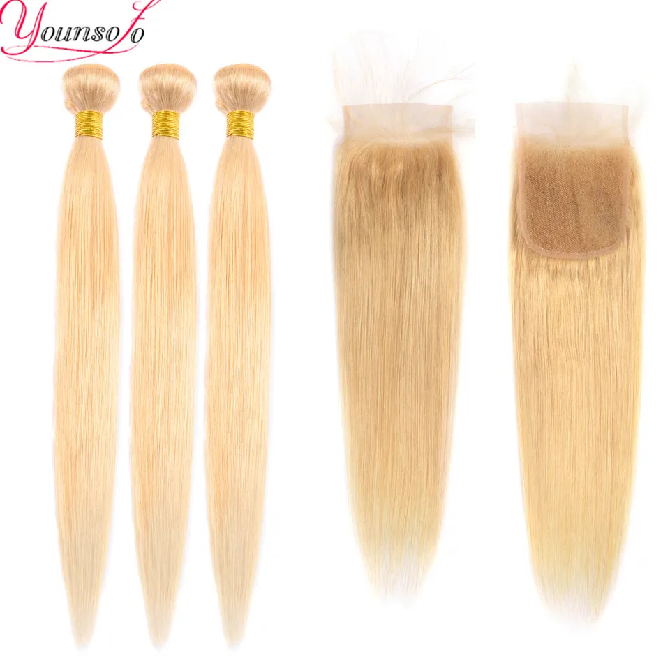 

Younsolo 613 bundles with closure Brazilian Straight Hair Bundles With Closure Human Hair Weave 3 Bundles With Closure