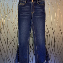 Ранняя осень новые женские симметричные декоративные карманы игла гвоздь для волос штаны с углублениями ноги лестницы джинсы досуг брюки 823