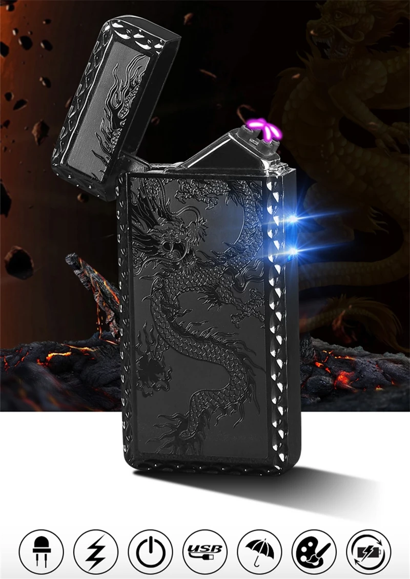 Новейшая электронная Usb зарядка двойная дуговая Зажигалка плазменный электронный импульсный Зажигалка китайский Дракон Форма зажигалка гаджеты для меня