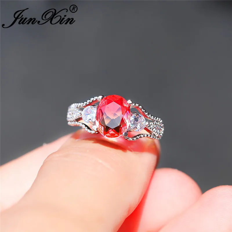 Pink Yellow Ring Мистический Огонь Кристалл Овальные Свадебные Кольца для женщин серебряного цвета белого золота кольцо синий красный желтый циркон Радуга Кольцо для помолвки, фианит - Цвет основного камня: Pink Yellow Ring