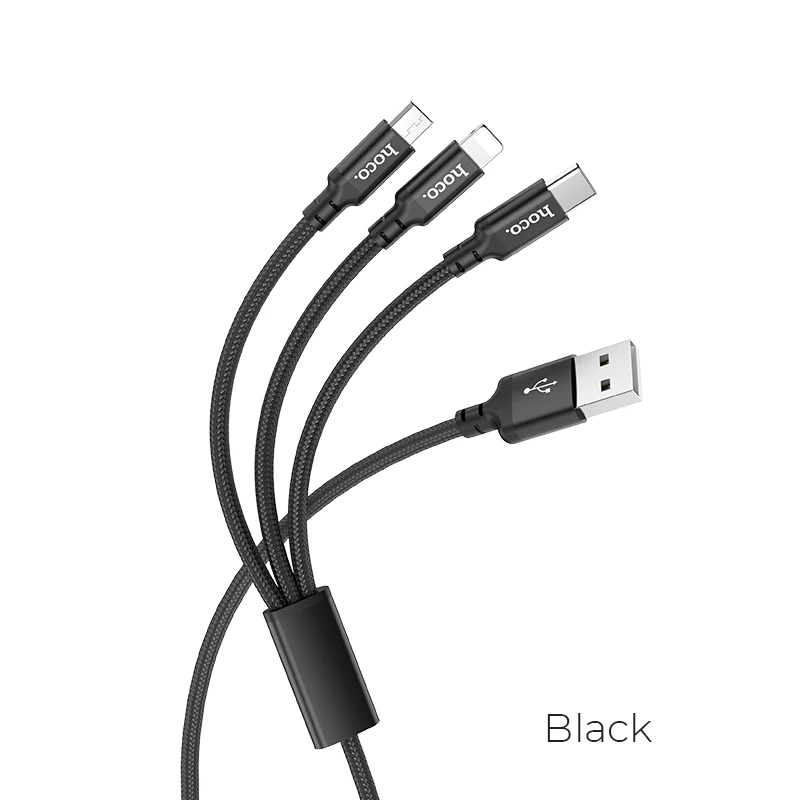 HOCO 3 в 1 USB кабель зарядного устройства для iPhone 11 Pro X XS Max XR 7 8 Android Micro USB кабель type C для samsung S9 Xiaomi Быстрая зарядка - Цвет: Черный