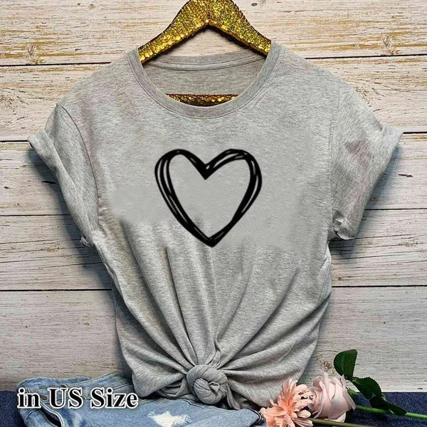Heart Print T Shirt Women Short Sleeve O Neck Loose Tshirt 2020 Summer Women Tee Shirt Tops Camisetas Mujer
