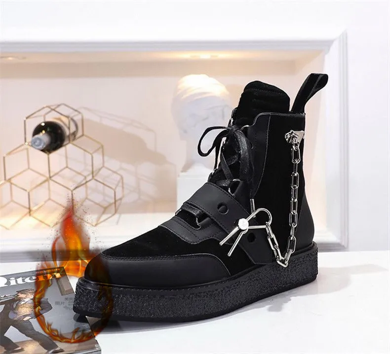 Manlinaya/роскошные фирменные дизайнерские женские ботинки с золотой цепочкой и пряжкой; женская обувь из замши на шнуровке; зимние теплые плюшевые женские ботинки