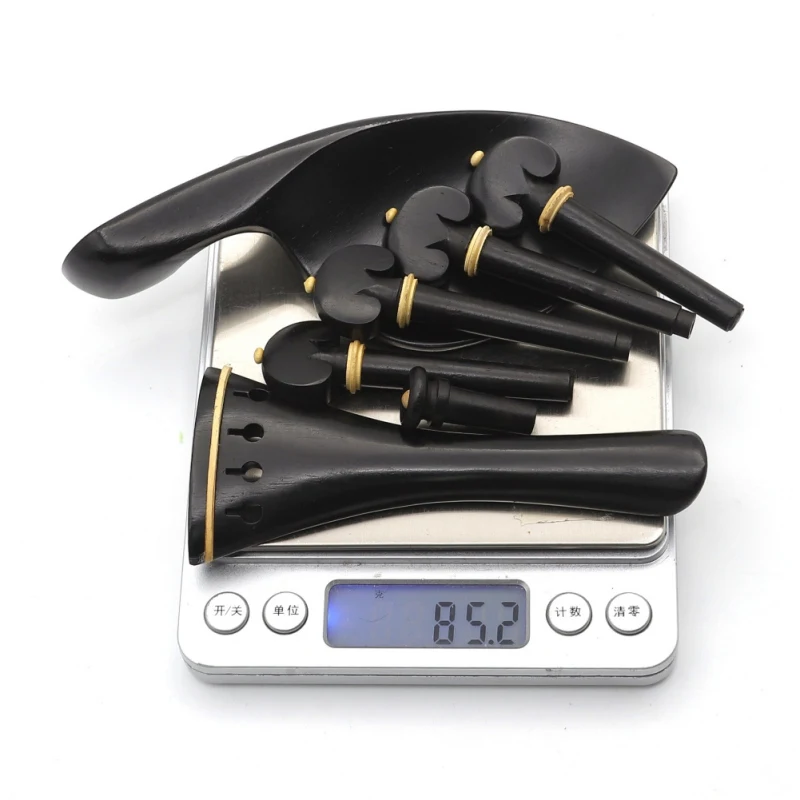 Natural Ebony Wood Violin Parts Accessories Set Tuning Peg Chinrest Tailpiece Endpin Replacement Kit Parts Accessories