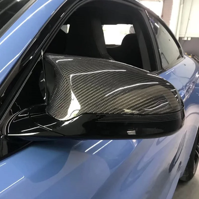 2Pcs Rear View Side Mirror Cover Cap Carbon Fiber/Glossy Black for BMW F80 M3 F82 M4 2015-2020 Side Wing Rearview Mirror Case