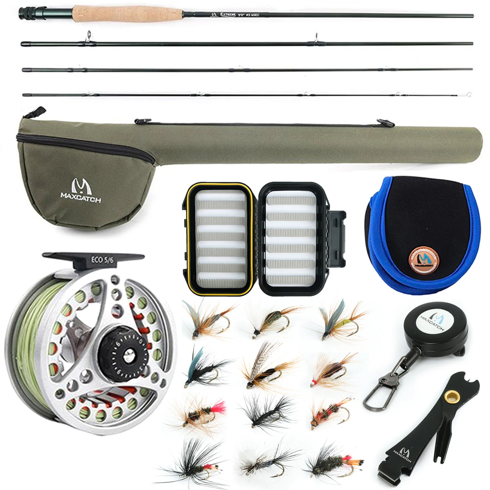 Maximumcatch 3-8WT Fly Fishing Combo 8'6''/9' Medium-fast Fly Rod Pre-spooled Fly Reel&Fly Line With Cordura Triangle Tube
