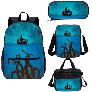 

New Pirates of Caribbean Kids Backpack Set 4 Pcs Fashion Women and Men School College Backpack Boy and Girl Back Pack