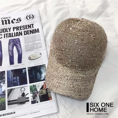 Baseball Cap Sequins Baseball Cap Women Snapback Mesh Breathe Caps Messy Bun Summer Hat Female Adjustable Hip Hop Hats glitter - Цвет: Khaki