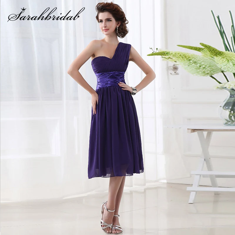 

Short Homecoming Dresses One Shoulder Chiffon A-line Pleated Empire Formal Banquet Banquet Wine Cocktail Homecoming Gown SLD014